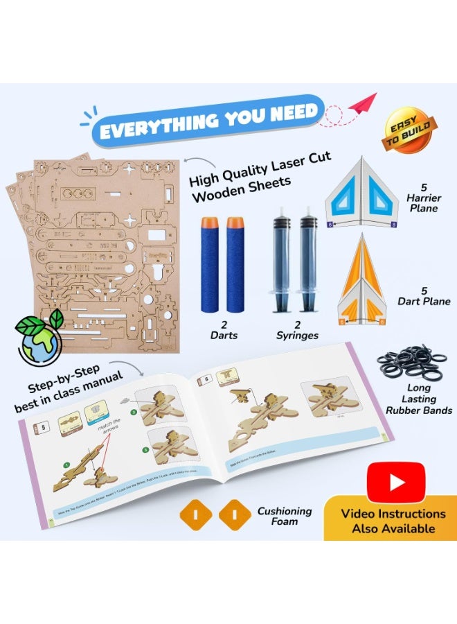 Smartivity 2in1 Hydraulic Aeroplane & Dart Launcher Toy for Kids 6-8-10-12-14 Years Old | Shoots Planes/Darts Far in Air I Birthday Gifts for Boys & Girls | DIY Science Toy for Kids 6-14 - Image 2
